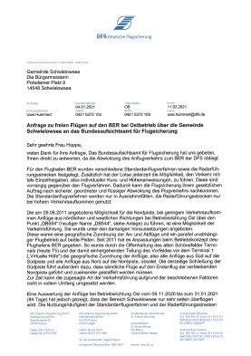 Antwort der DFS auf Anfrage der Gemeinde Schwielowsee, Februar 2021